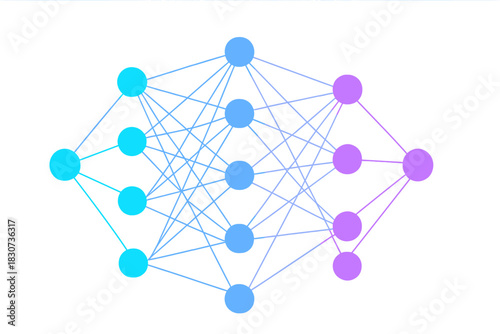 Conceptual diagram of artificial intelligence neural network structure with interconnected layers and nodes