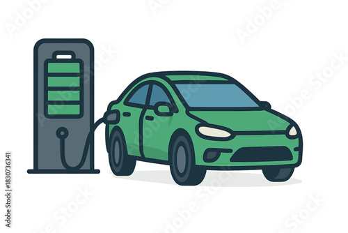 Electric vehicle charging at public station showing full battery status
