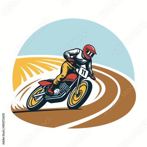 Motorcyclist Drifting on Dirt Track in Speedway Action