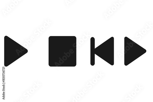 Essential media player control icons including play stop skip backward and skip forward buttons