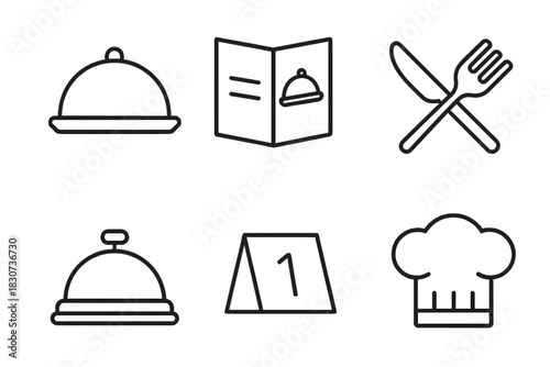 Minimalist line icons set for restaurant, dining, and food service industry elements