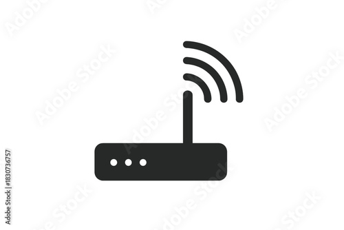 Black wireless router transmitting Wi-Fi signals for network connectivity and internet access