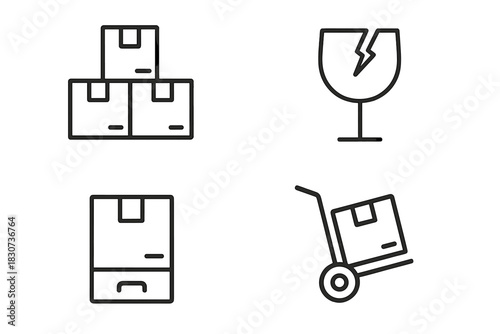 Shipping and logistics line including fragile and delivery boxes on a hand truck