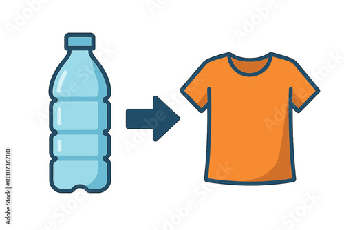 Process of converting plastic waste bottle into a reusable orange t-shirt garment