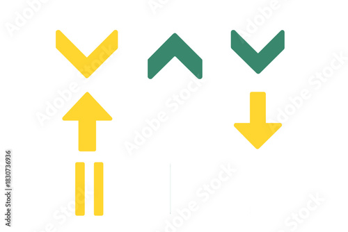 Set of simple geometric arrows, chevrons, and pause symbols for digital interface design