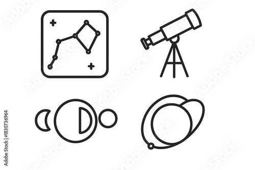 Astronomy and space exploration line symbols constellation telescope planetary orbit