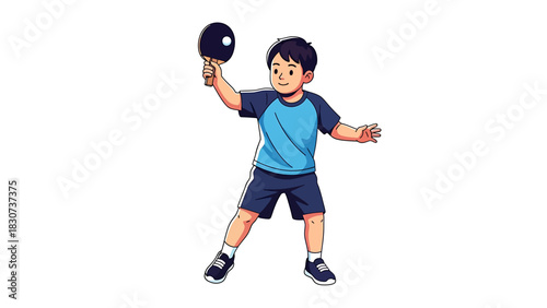 boy playing table tennis, blue outfit clip art preview