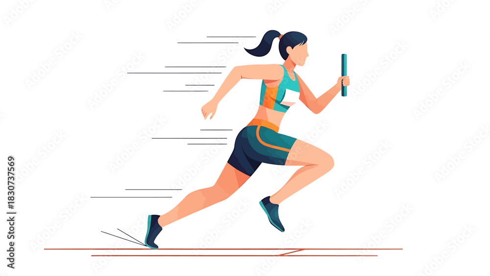 Fototapeta premium Female athlete sprinting with baton in relay race.