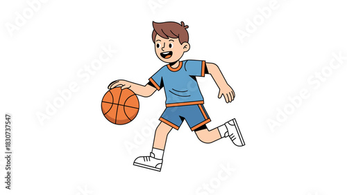 Enthusiastic Boy Dribbling Basketball with Determination and Skill.