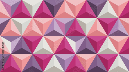 3D Geometric Pattern of Interlocking Triangles in Pink Purple and Grey background texture