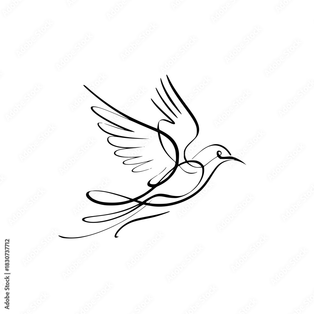 Obraz premium Elegant minimalist line art of a flying dove, a symbol of peace and hope for any creative project