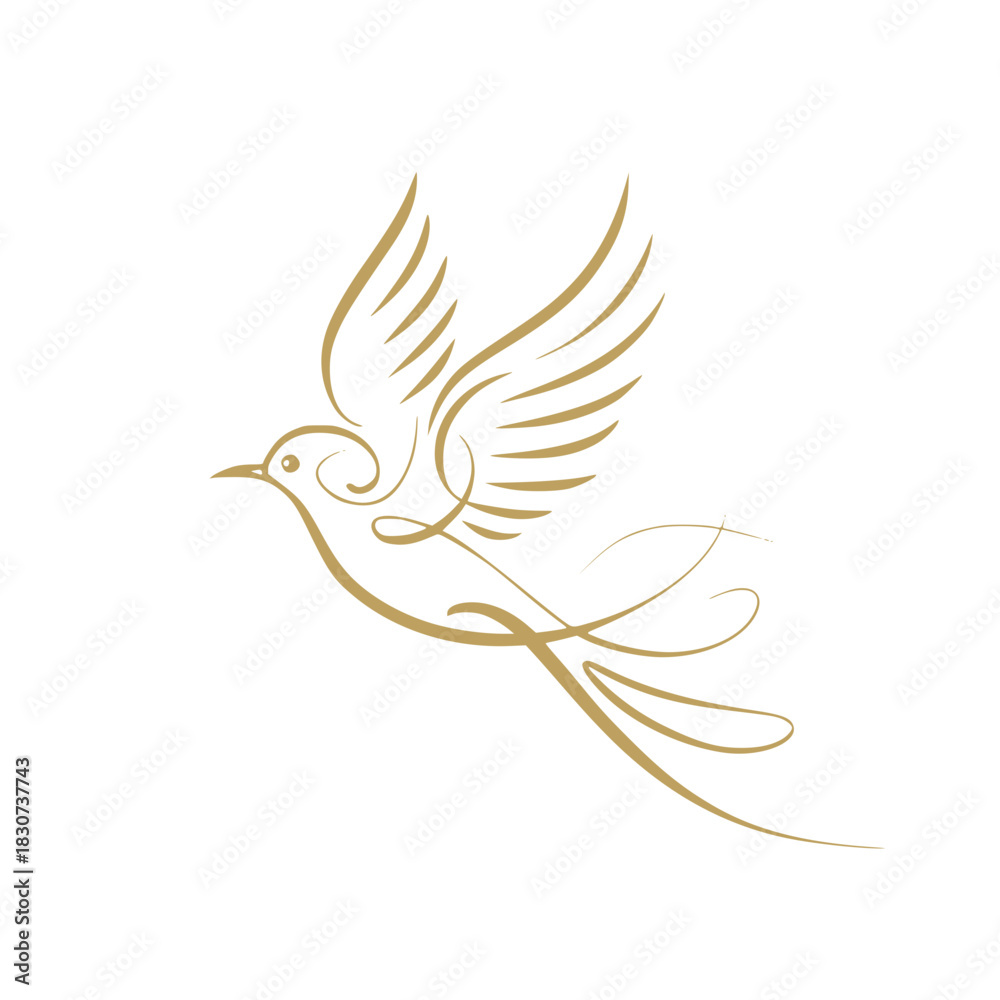 Obraz premium Elegant golden dove illustration gracefully soaring, perfect for invitations and wedding designs