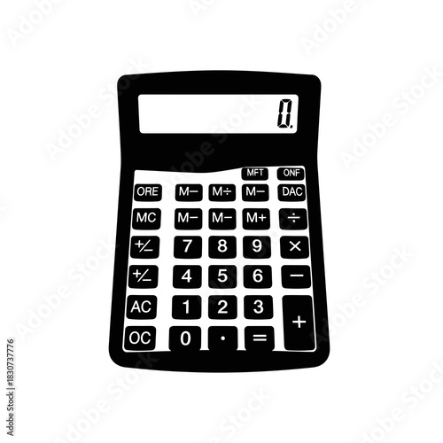 Black silhouette of a simple calculator with a digital display