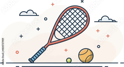 Racquetball Icon in Vector Flat Design with Bold Outline