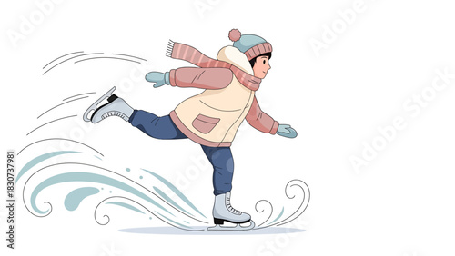Girl Ice Skating with Winter Outfit and Accessories.