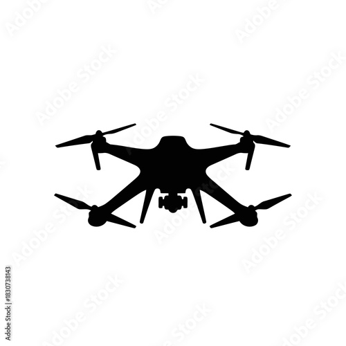 Black silhouette of a quadcopter drone with camera