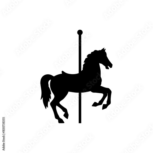 Black silhouette of a carousel horse on a pole
