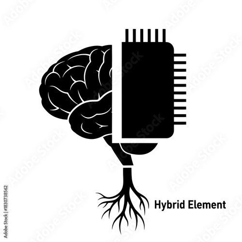 Brain and computer chip hybrid element with roots