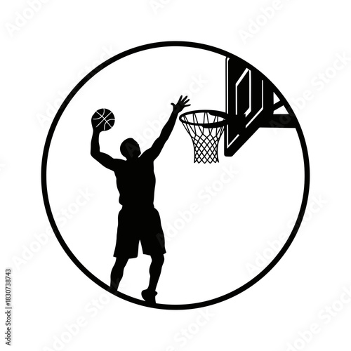 Basketball player silhouette dunking inside a circle