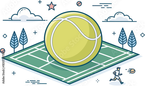 Tennis Ball Vector Icon With Simple Flat Bold Design