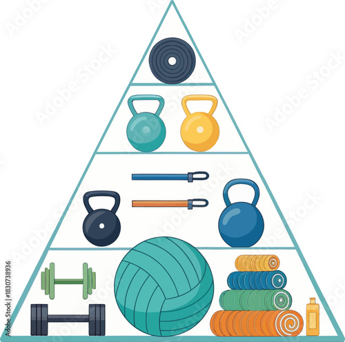 Workout equipment illustration with flat geometric vector elements