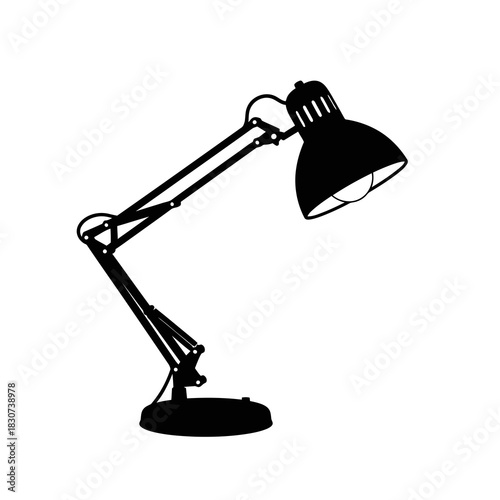 Silhouette of an adjustable desk lamp with a light bulb