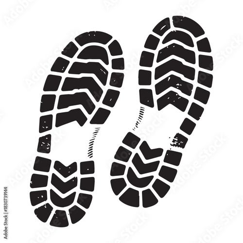 Black Silhouette Vector of Pair of Heavy Duty Boot Footprints or Tracks.