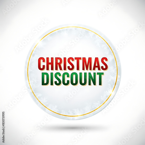 A frosted ice badge in round shape with winter frost texture, featuring bold Christmas discount text, a clean white background, modern layout, and festive colors suitable for ecommerce promotions.