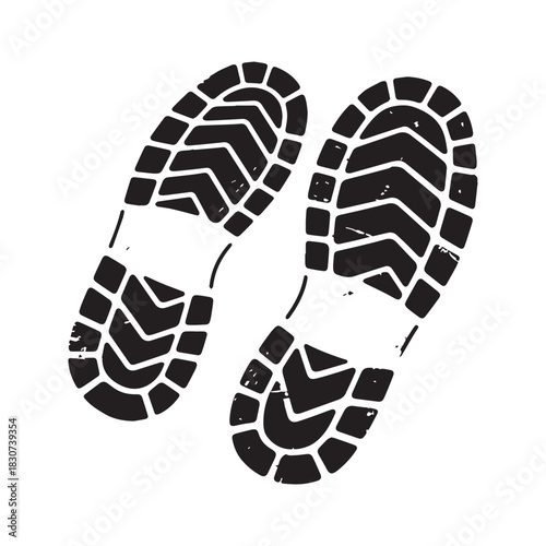 Black Silhouette Vector of Pair of Heavy Duty Boot Footprints or Tracks.