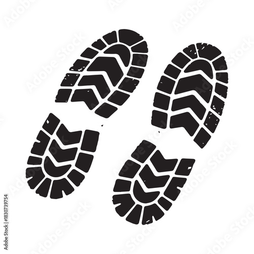 Black Silhouette Vector of Pair of Heavy Duty Boot Footprints or Tracks.