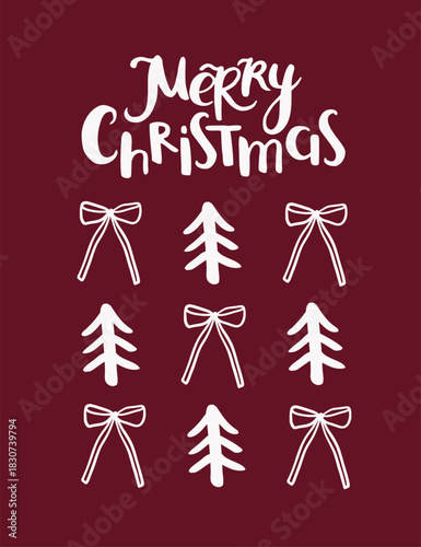 Cute Merry Christmas card template, vector illustration