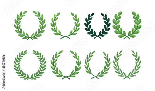Laurel wreath collection, decorative foliage, elegant design, flat vector illustration