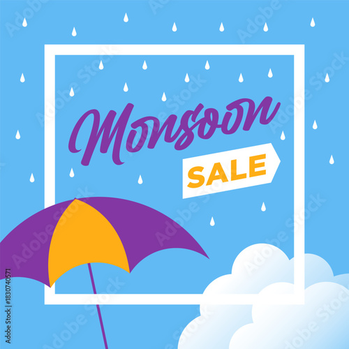 Monsoon sale offer banner illustration template