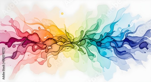 Soft cloud-like formations in lively rainbow hues, creating a harmonious abstract expression of movement and lightness