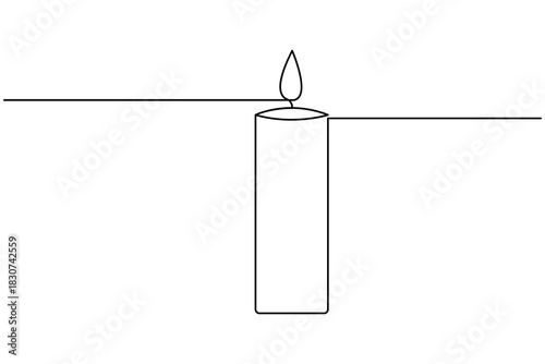 One line art drawing of lit candle with minimalist straight line illustration