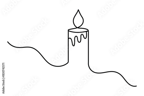 Minimalist continuous line art drawing of a burning candle flame illustration