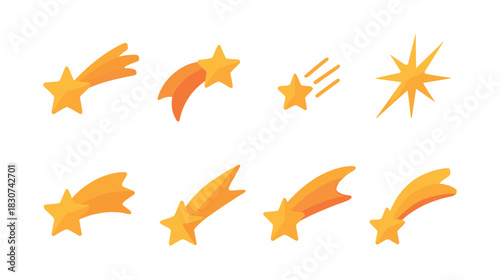 Shooting star elements, flat vector illustration, meteor, comet, celestial design