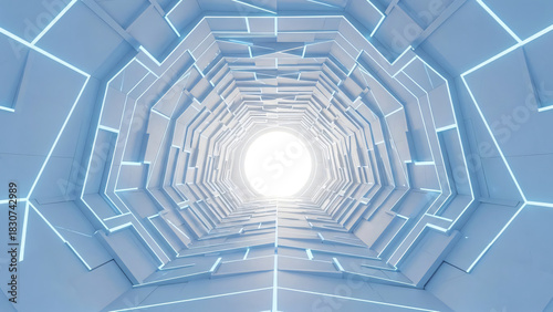 Fototapeta Naklejka Na Ścianę i Meble -  Abstract tunnel with geometric pattern and glowing light