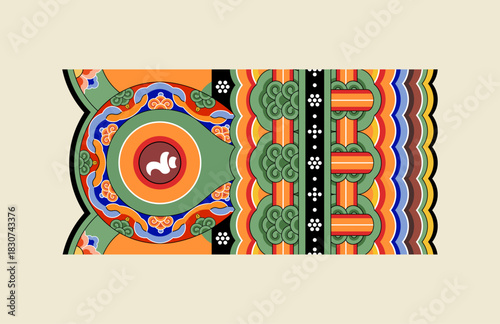 Korean Traditional Dancheong Pattern on Temple Pillar Design