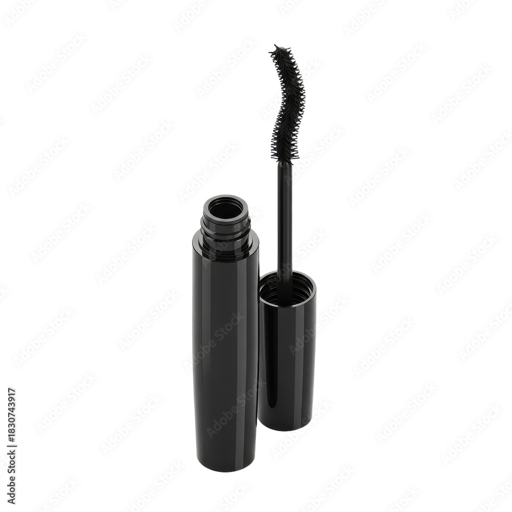 Fototapeta premium Black mascara tube with brush on transparent background