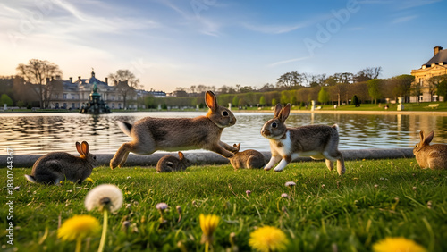 Rabbit Family in the field