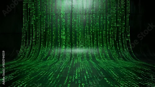 Dynamic cascading green code rain for high tech digital background displays