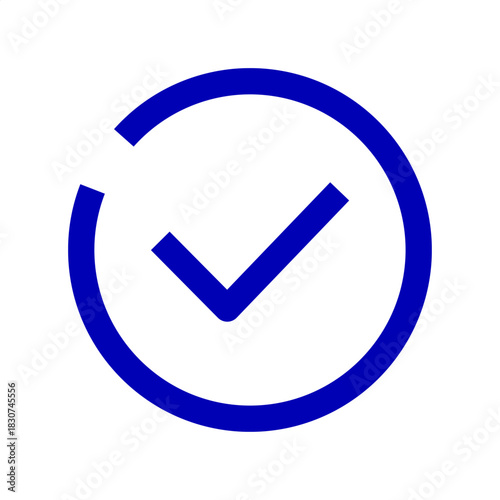Blue checkmark inside a circular outline indicating completion or approval, symbolizing success and confirmation