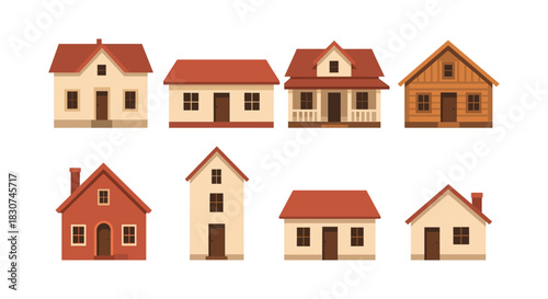 House designs, flat vector illustration, home icons, residential building art