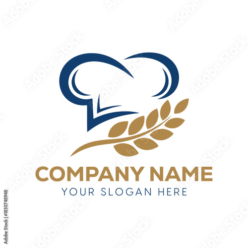 Bakery Chef Hat Wheat Grain Food Logo
