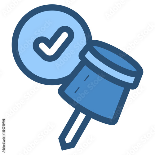 push pin with check mark sign icon
