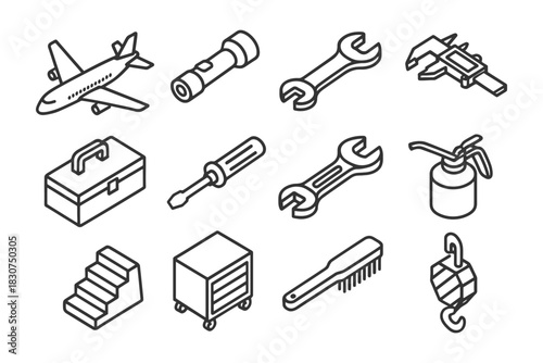 Collection of various outline tools and objects.