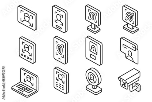 Isometric icons of digital identification and security devices.
