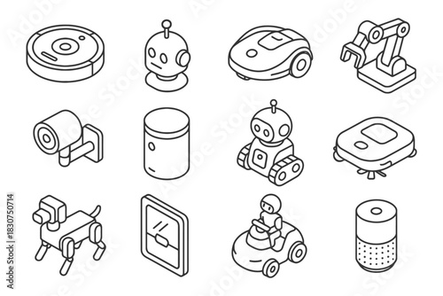 Isometric drawings of various robots and smart devices.