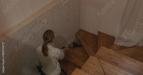 Man Vacuuming Floor at Home 4K 10-bit